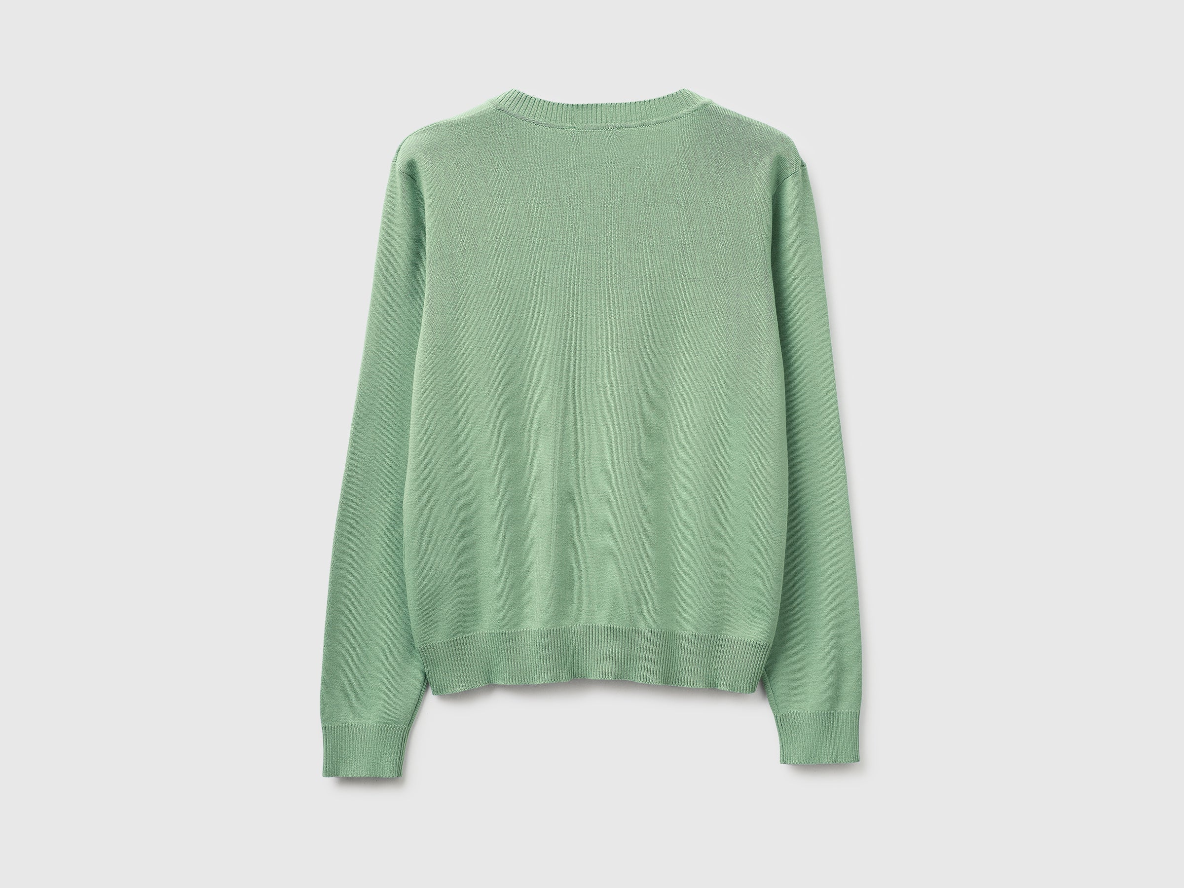 Camisola verde sálvia em algodão tricô com decote em V - ucb_image_BS