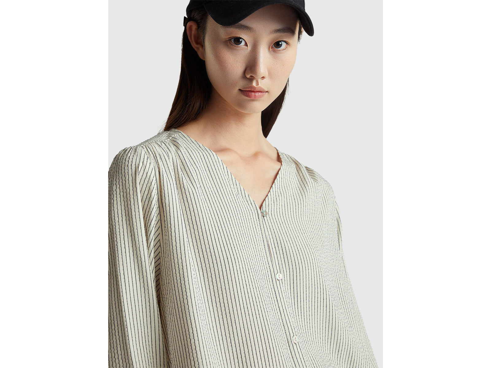Striped shirt with V-neck