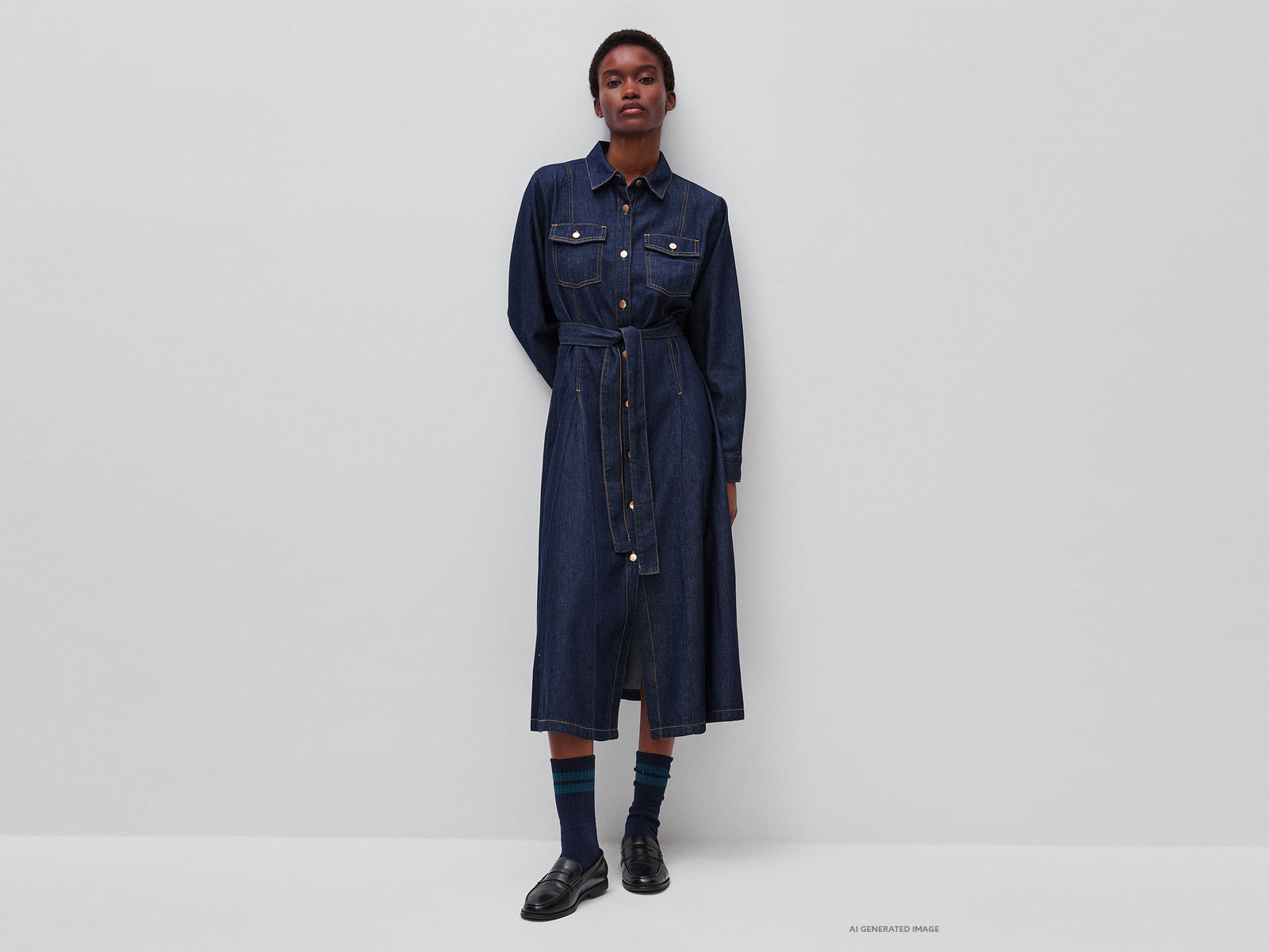 Denim dress with belt