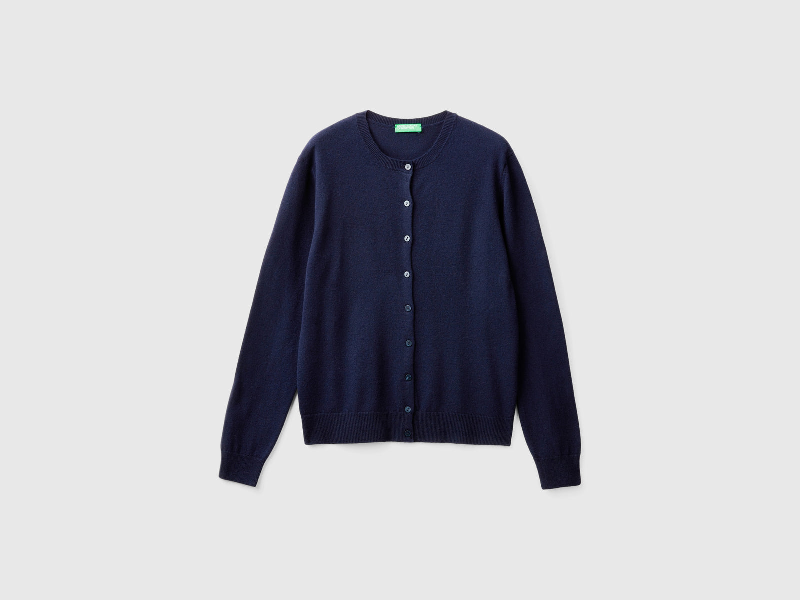 Cardigã de gola redonda azul-escuro em pura lã Merino - ucb_image_FS