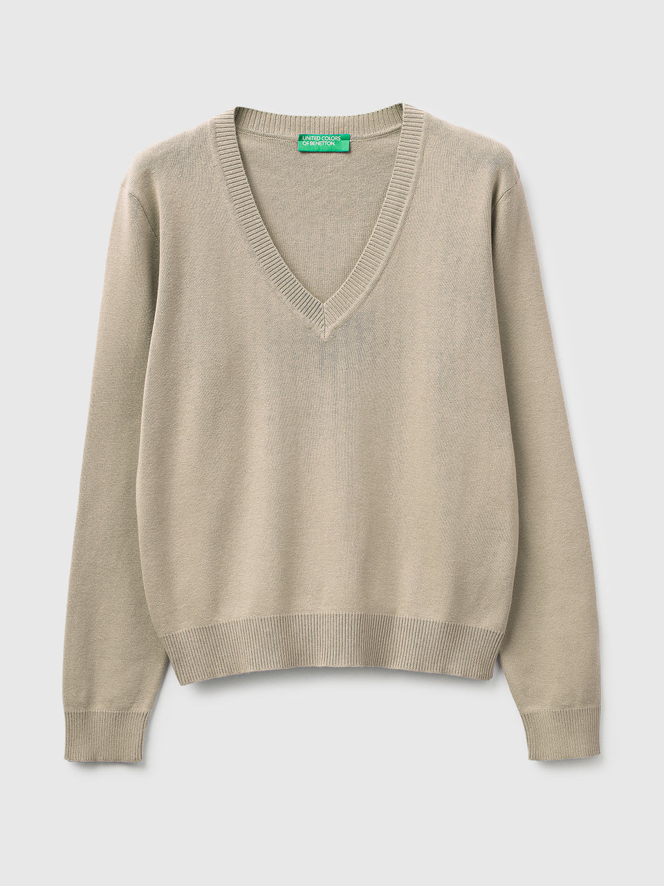 Camisola bege em algodão tricot com decote em V - ucb_image_FS