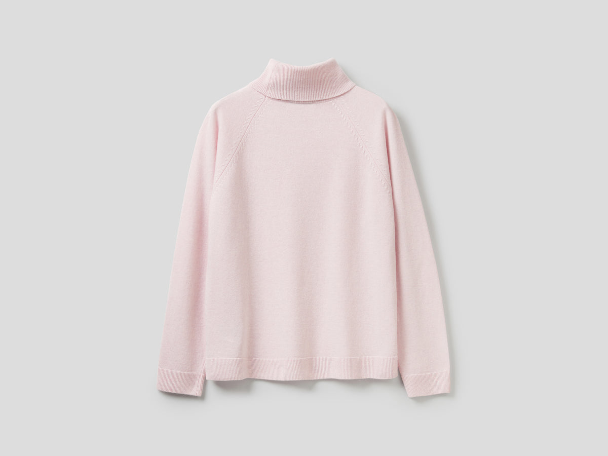 Camisola de gola alta rosa-claro em mistura de lã e caxemira. - ucb_image_BS