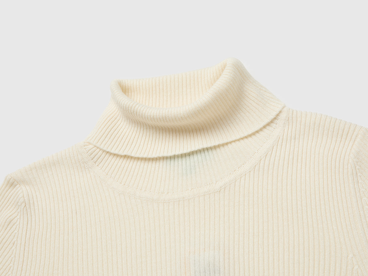 Camisola de gola alta canelada em mistura de seda e lã - ucb_image_DS1