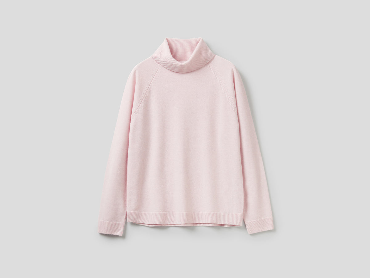Camisola de gola alta rosa-claro em mistura de lã e caxemira. - ucb_image_FS