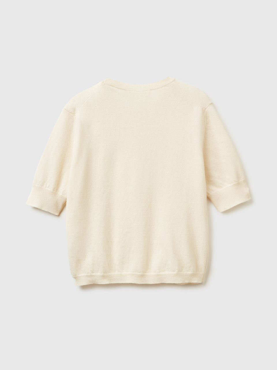 Camisola de manga curta cor nata em pura lã Merino - ucb_image_BS