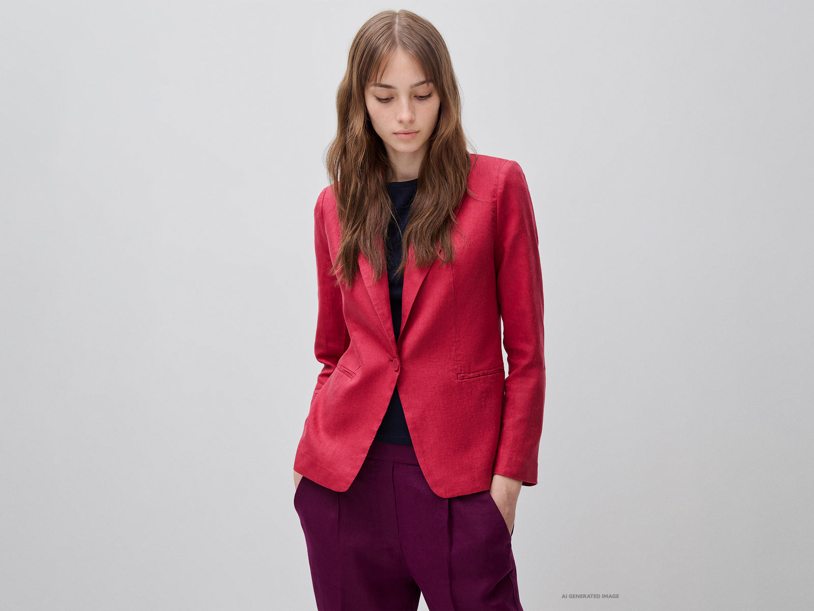 Blazer de abotoadura simples em linho puro - ucb_image_F