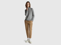 Camisola de gola alta cinza mélange em mistura de lã e caxemira. - ucb_image_FY
