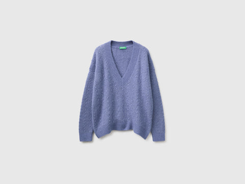 Camisola decote em V perfurada em mistura de lã e alpaca - ucb_image_FS