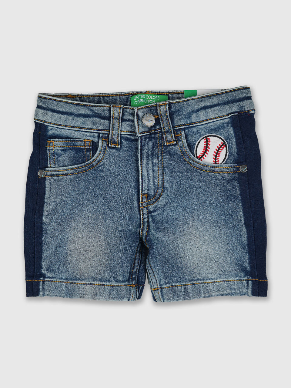 Denim Short With Color Block And Badge image number null