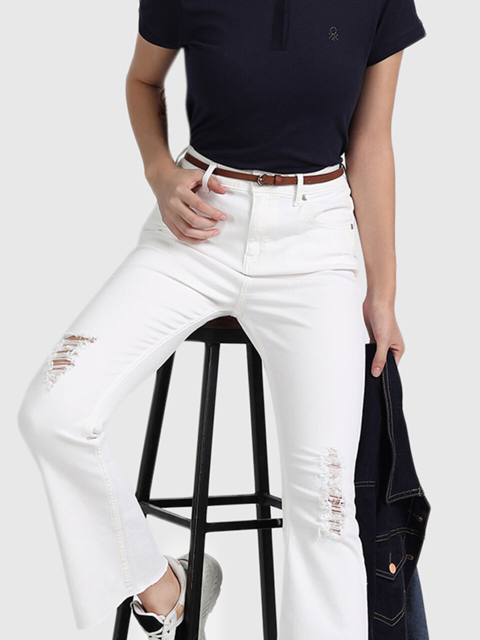 Cotton Bootleg Distress Pants image number null