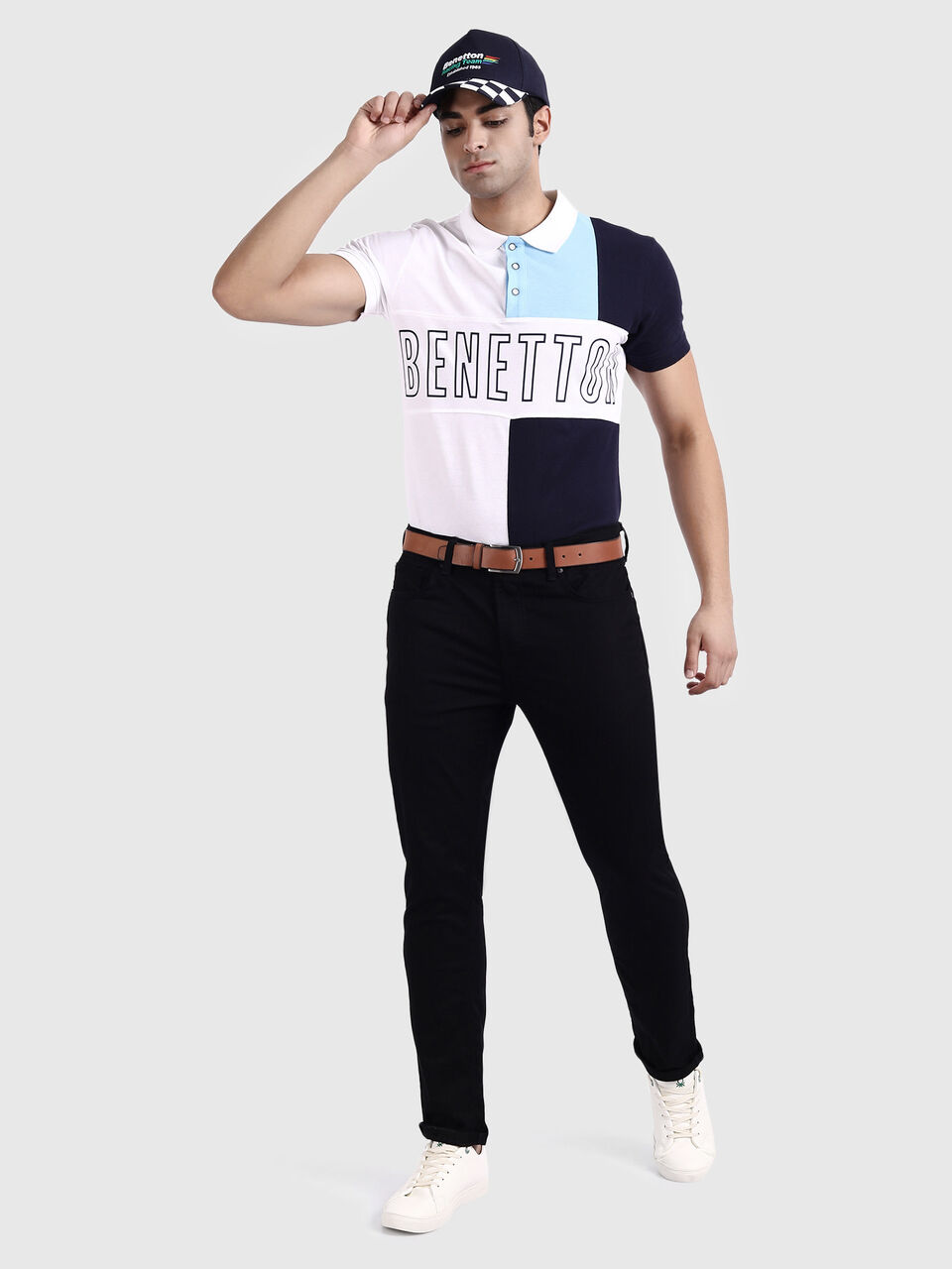 Colour Block Polo T-Shirt with Benetton Text Logo image number null