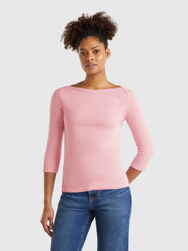 T-Shirt mit Boot-Ausschnitt aus 100% Baumwolle Damen