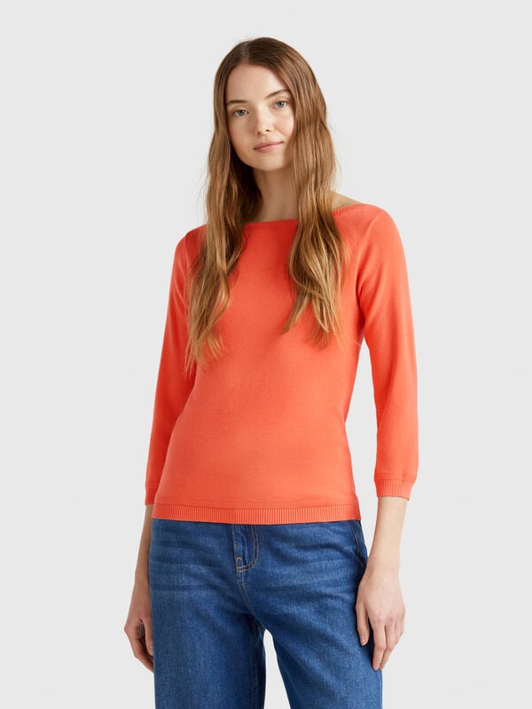Pulli aus 100% Baumwolle mit Boot-Ausschnitt Damen