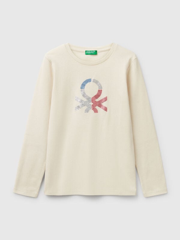 Langärmeliges Shirt mit Glitzerdruck Mädchen