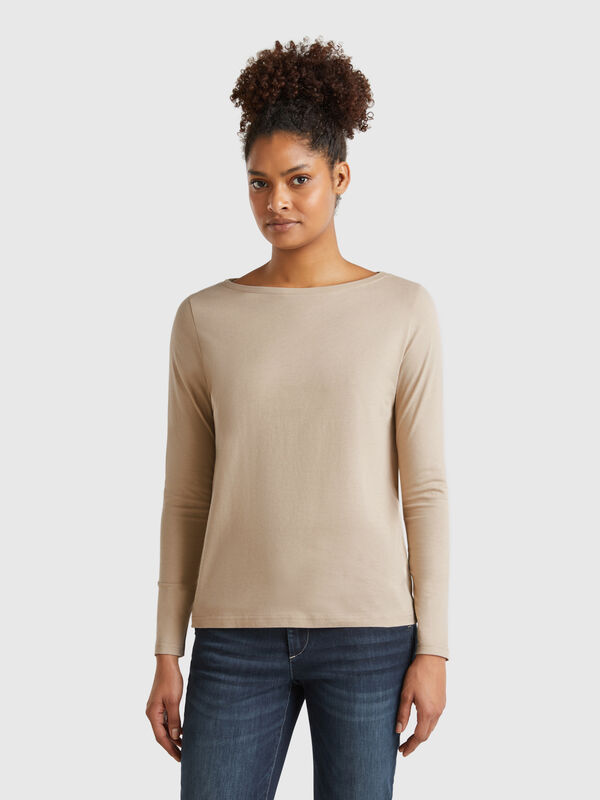 T-Shirt mit U-Boot-Ausschnitt aus 100 % Baumwolle Damen