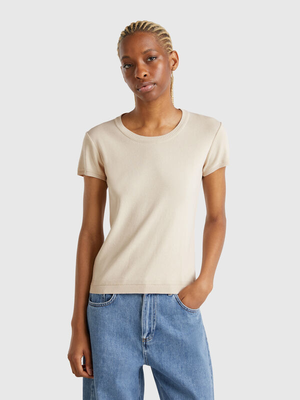 Kurzärmeliger Pulli in Beige Damen