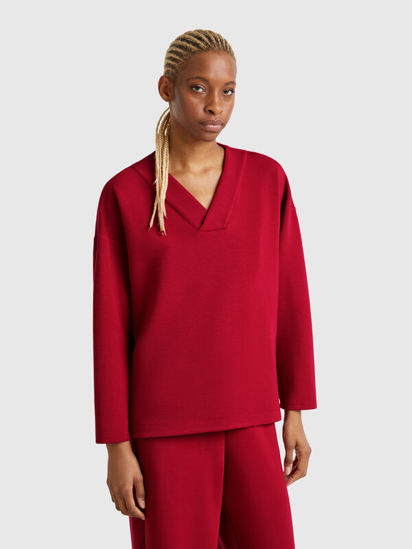 Sweatshirt mit V-Ausschnitt Damen