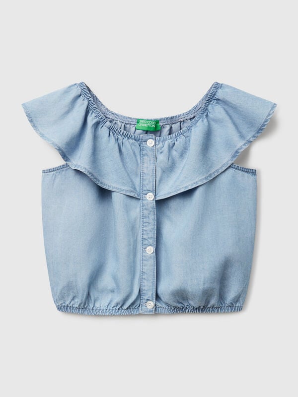 Chambray-Oberteil mit Rüschen Mädchen