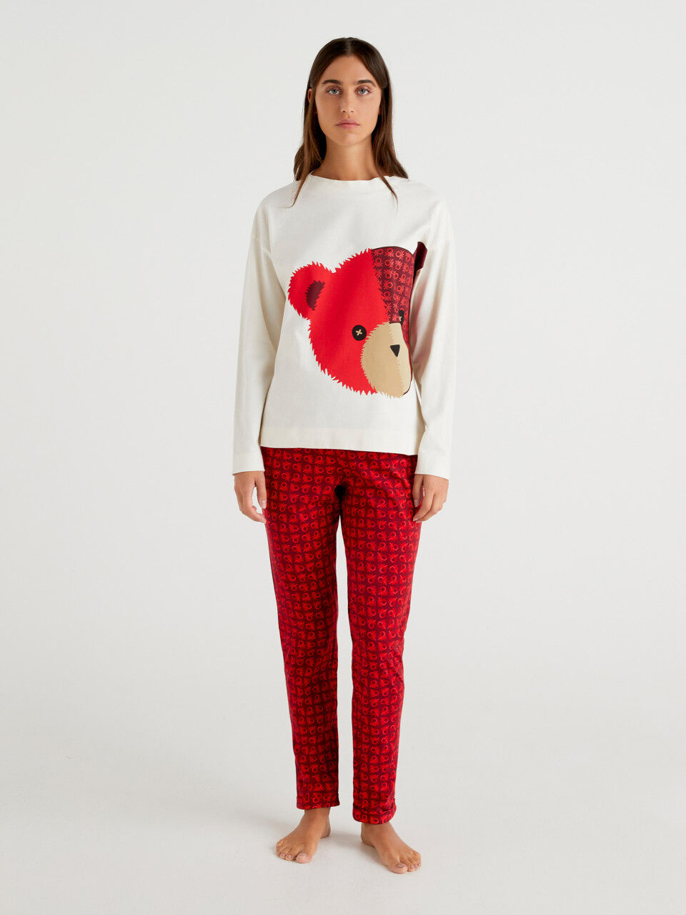 Warmer Pyjama mit Teddy-Print