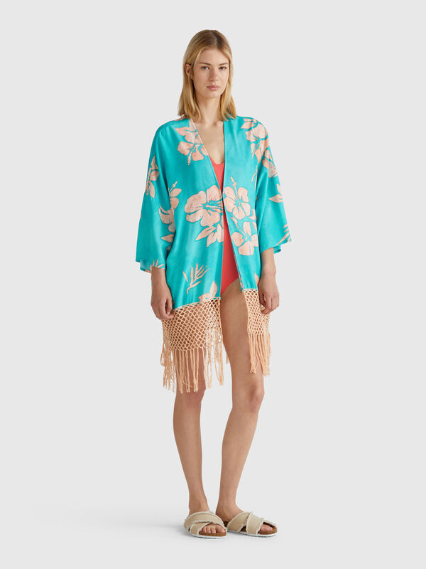 Kimono-Pullover mit Blumendruck Damen