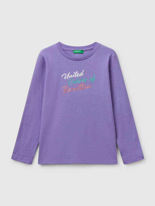 Langärmeliges Shirt mit Glitzerdruck Mädchen