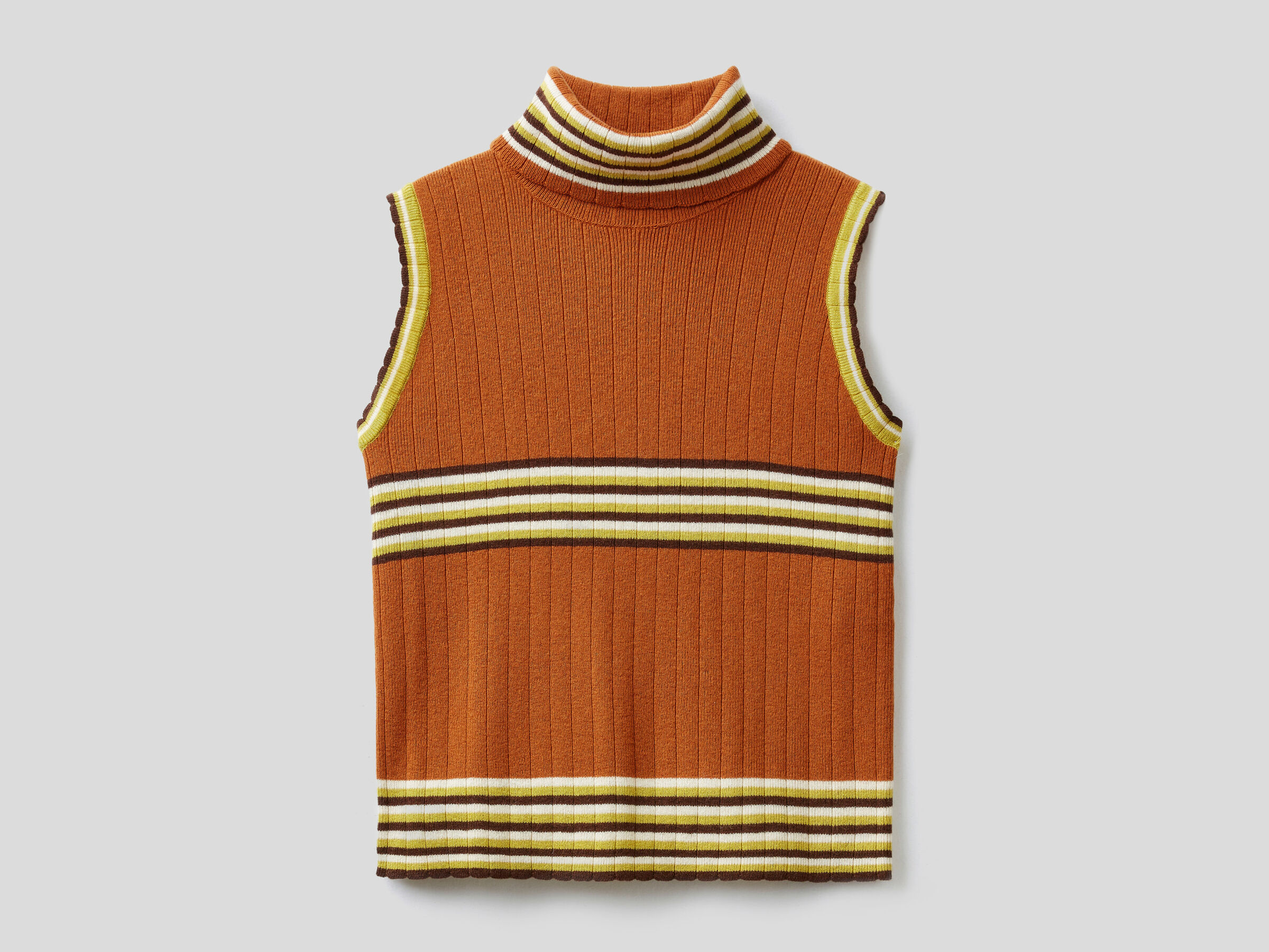 Ärmelloser Rollkragenpullover mit Streifen image number 4
