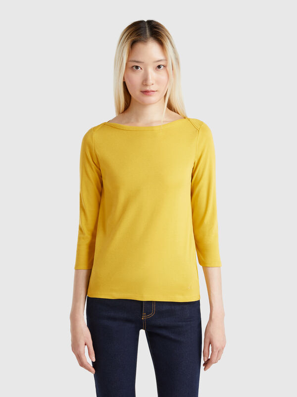 T-Shirt mit Boot-Ausschnitt aus 100% Baumwolle Damen