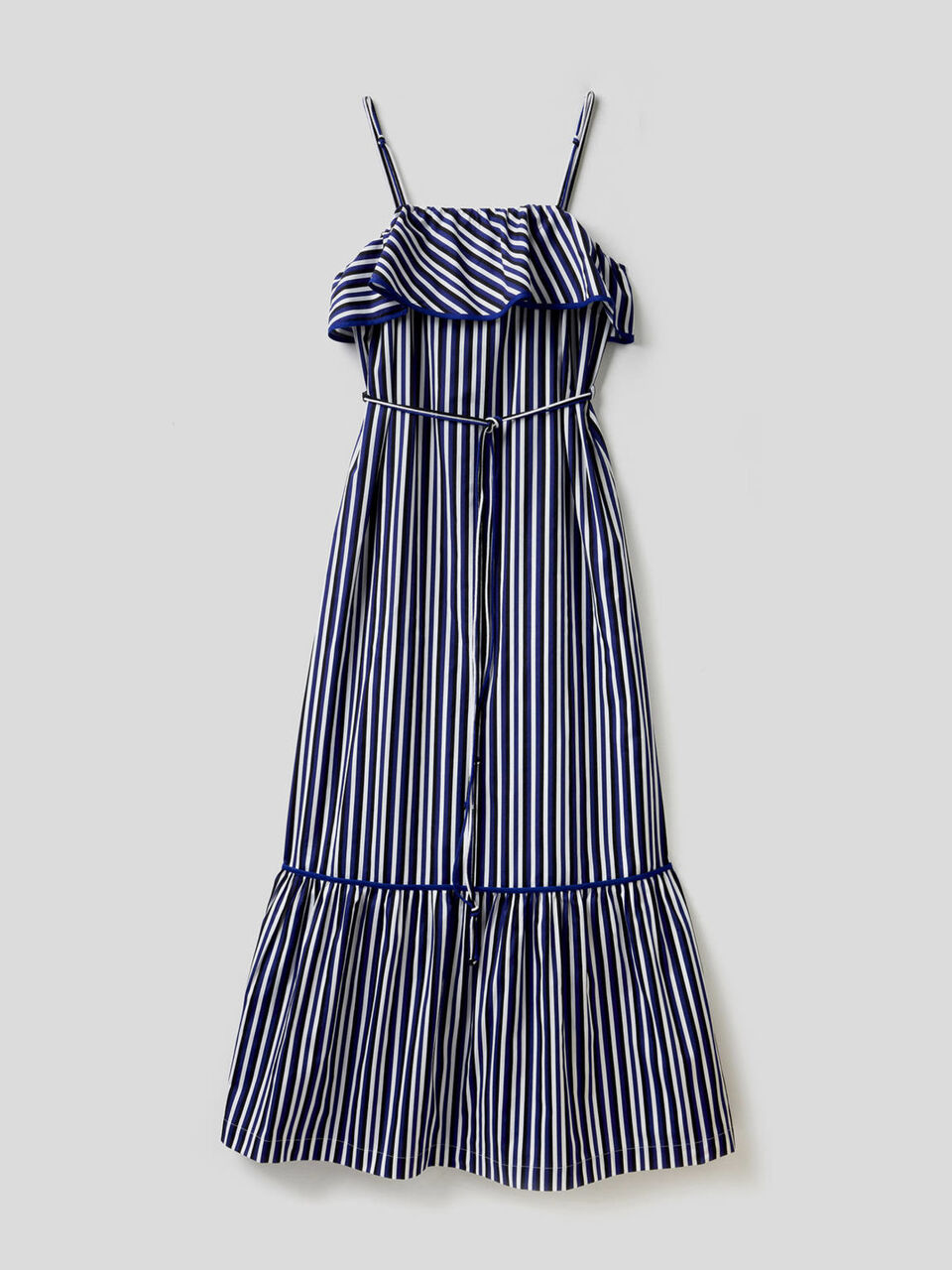 Gestreiftes Maxi-Kleid mit Volants image number 1