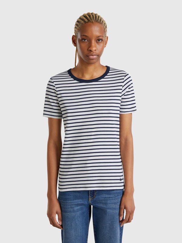 Gestreiftes T-Shirt mit Rundhalsausschnitt Damen