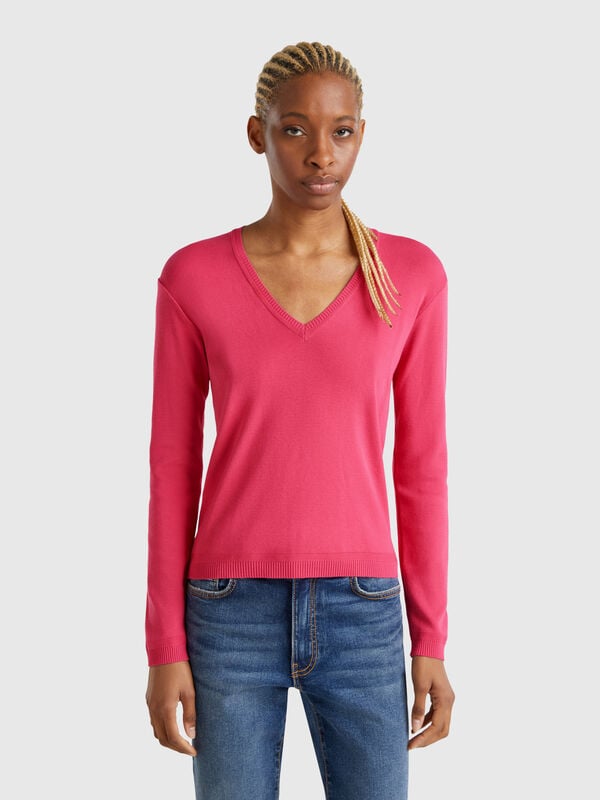 Pulli aus reiner Baumwolle mit V-Ausschnitt Damen