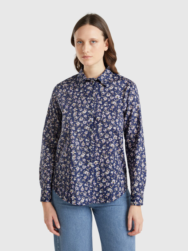 Blau geblümtes Hemd Damen