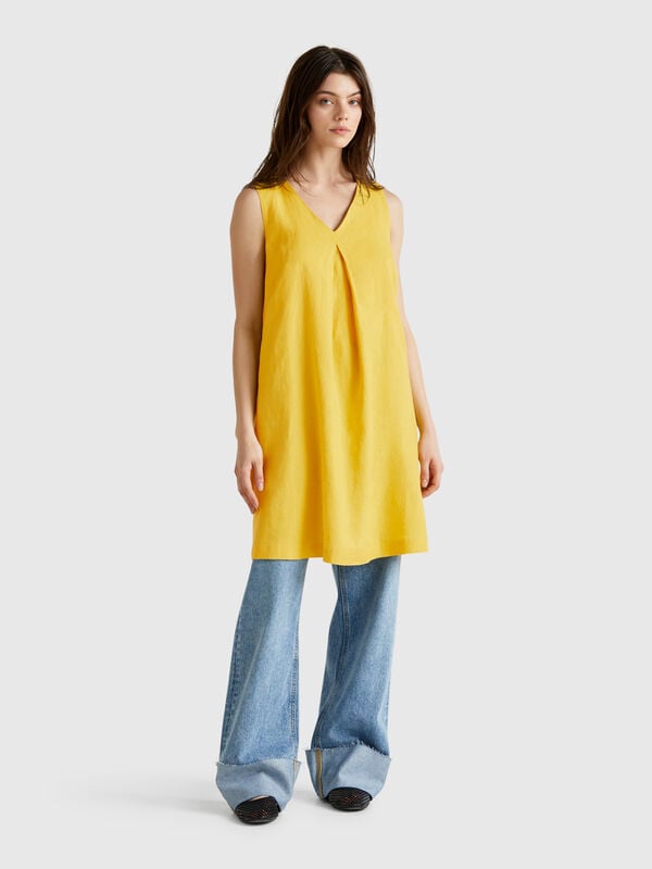 Ärmelloses Kleid aus reinem Leinen Damen
