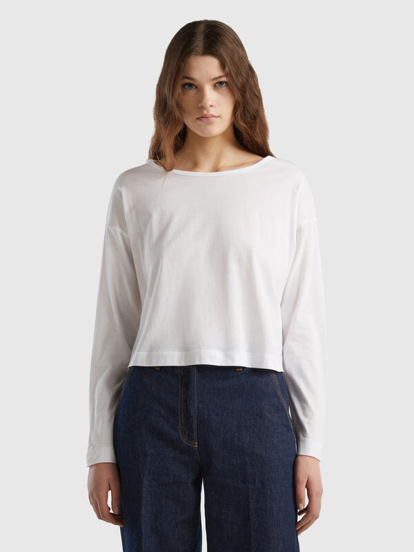 T-Shirt aus langfaseriger Baumwolle in Weiß Damen