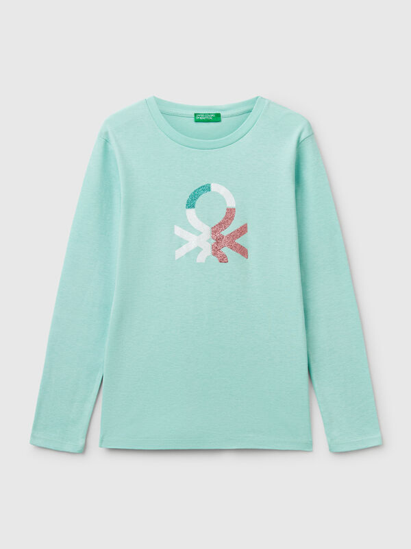 Langärmeliges Shirt mit Glitzerdruck Mädchen