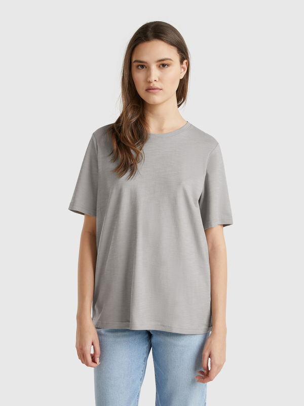 T-Shirt mit Rundhalsausschnitt aus geflammter Baumwolle Damen