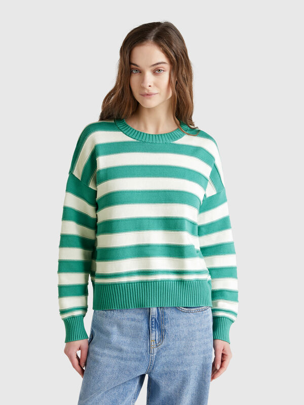 Gestreifter Pullover aus Trikot-Baumwolle Damen