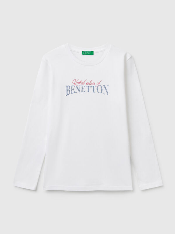 Langärmeliges Shirt mit Glitzerdruck Mädchen