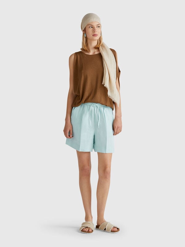 Shorts aus reinem Leinen mit Kordelzug Damen