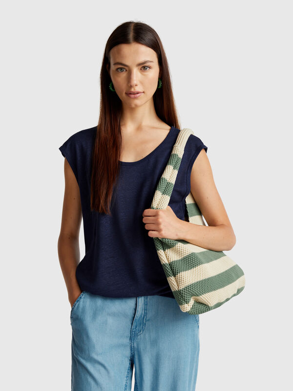T-Shirt mit weitem Halsausschnitt aus reinem Leinen Damen