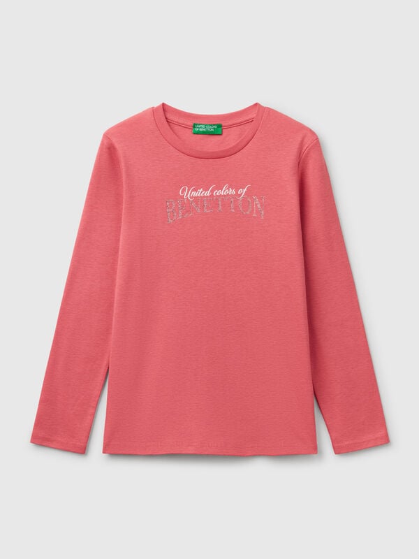 Langärmeliges Shirt mit Glitzerdruck Mädchen