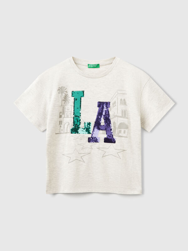 T-Shirt mit Aufdruck und Pailletten Mädchen