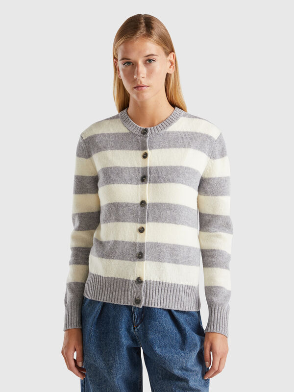 Gestreifte Strickjacke aus reiner Shetlandwolle Damen