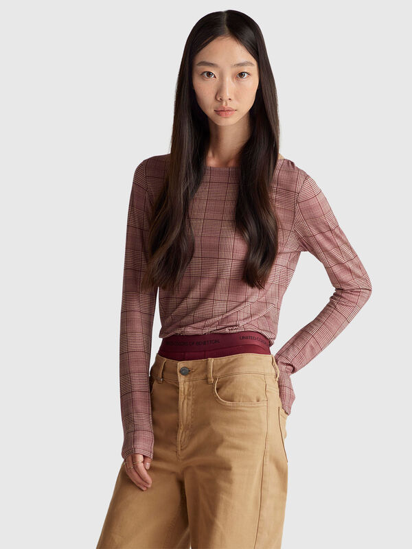 Slim Fit T-Shirt mit Prince-of-Wales-Print Damen