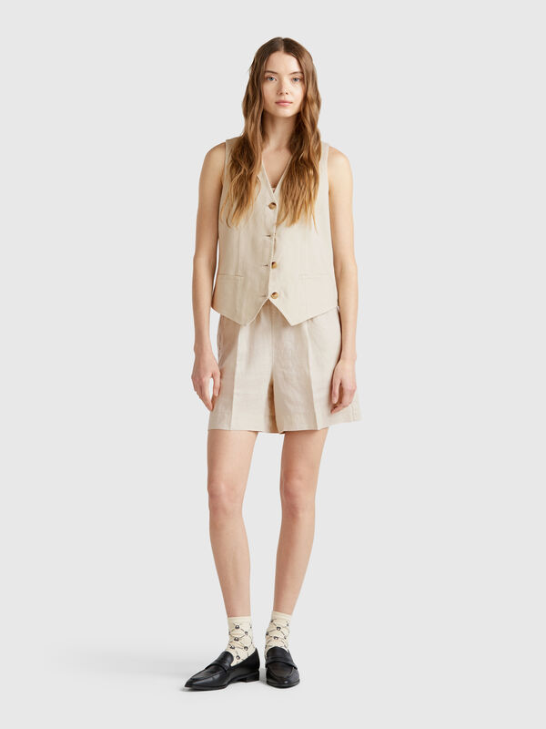 Shorts aus reinem Leinen mit Kordelzug Damen