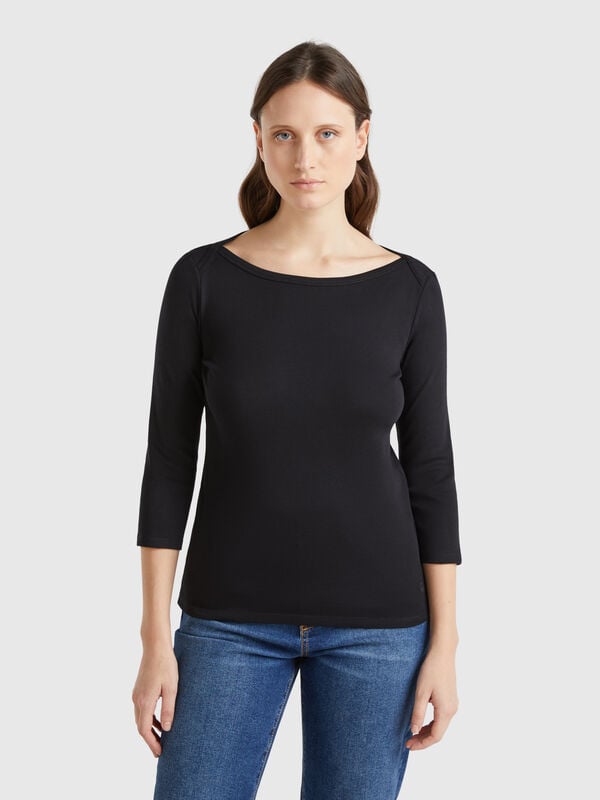 T-Shirt mit Boot-Ausschnitt aus 100% Baumwolle Damen