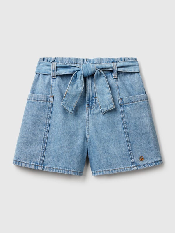 Leichte Bermuda-Paperbag aus Denim Mädchen