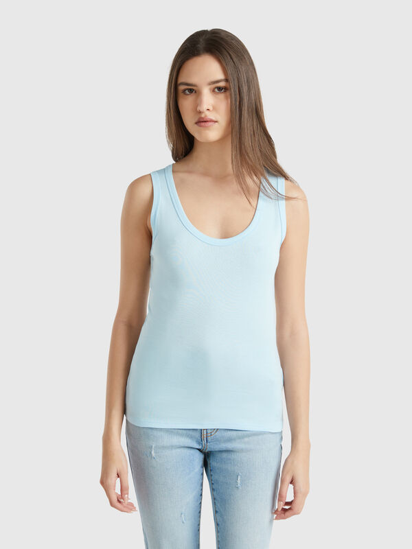 Hellblaues Tanktop aus reiner Baumwolle Damen
