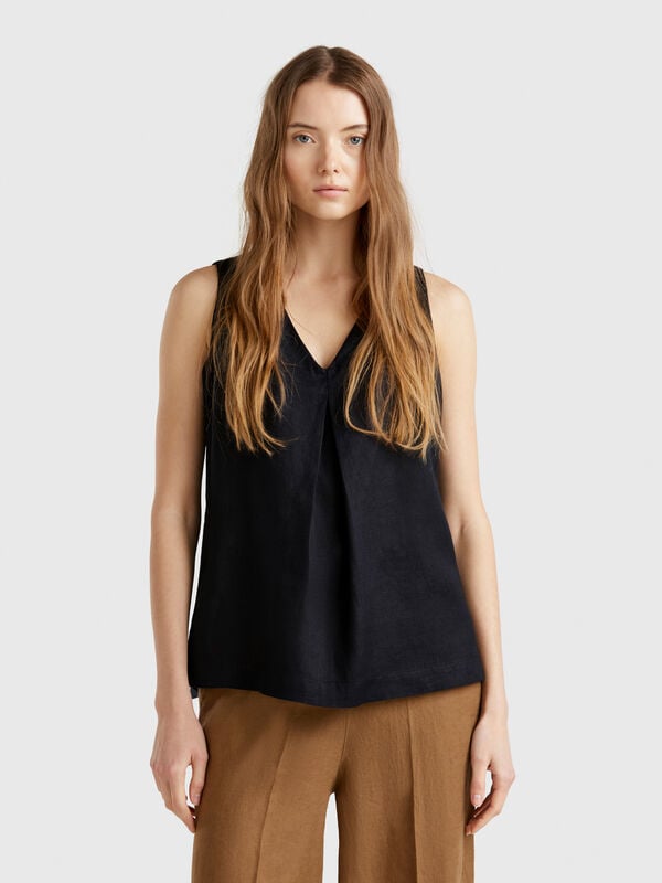 Ärmellose Bluse aus reinem Leinen Damen