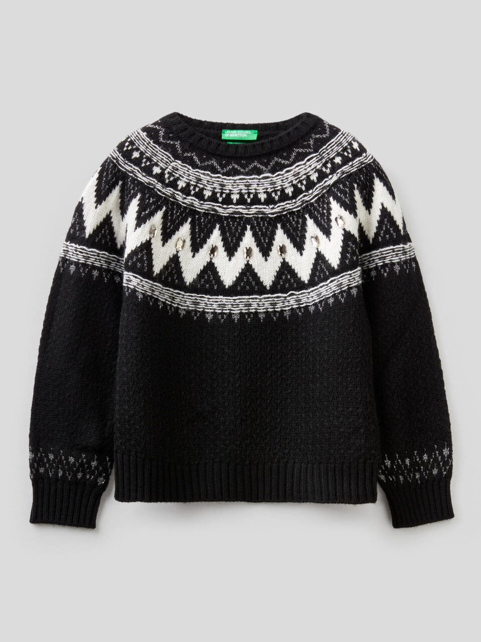 Jacquard-Pullover mit aufgenähten Steinen image number 1
