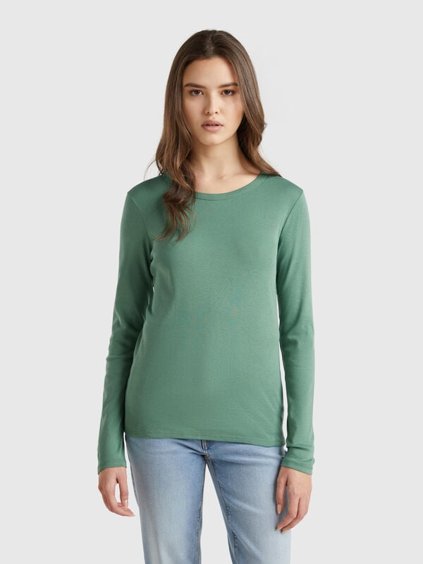 Langärmeliges T-Shirt aus reiner Baumwolle Damen
